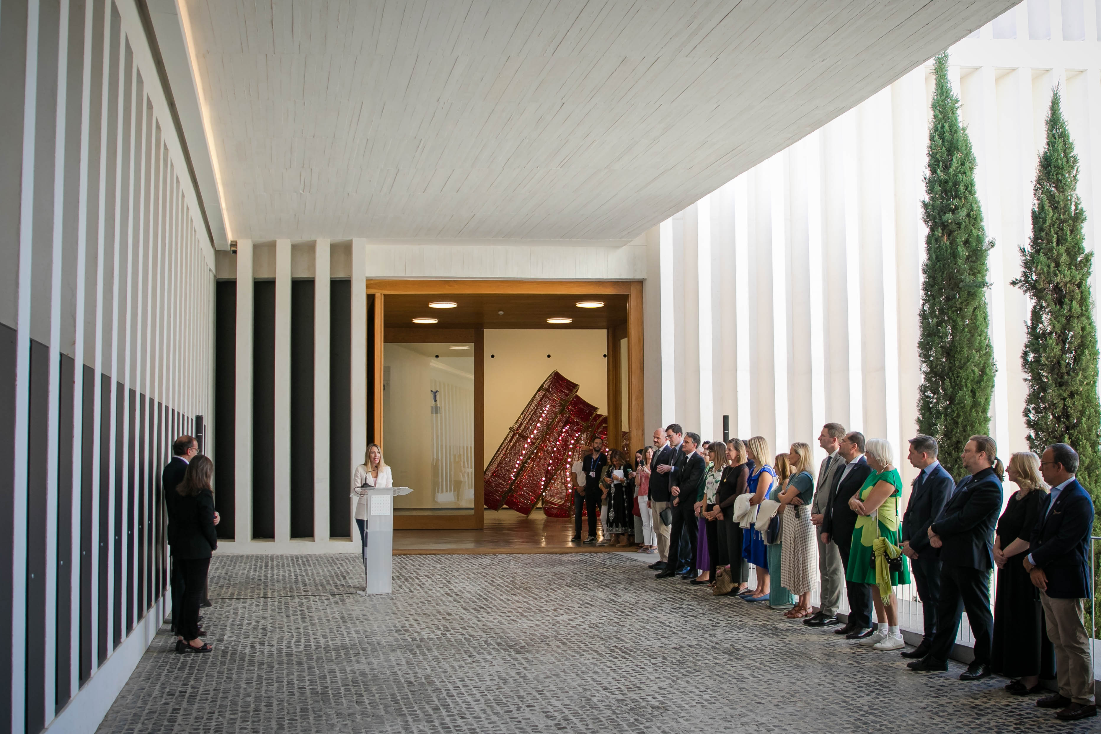 La presidenta de la Junta de Extremadura, María Guardiola, interviene en el Encuentro de ministros de Cultura de la UE en el Museo Helga de Alvear