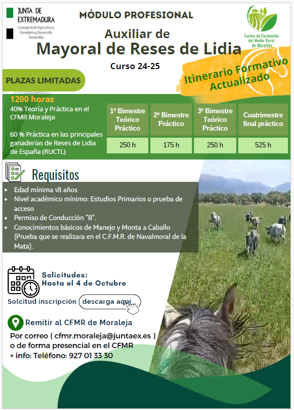 Imagen del artículo El Centro de Formación del Medio Rural de Moraleja oferta un nuevo módulo de auxiliar de reses de lidia, aumentando las prácticas para potenciar la empleabilidad