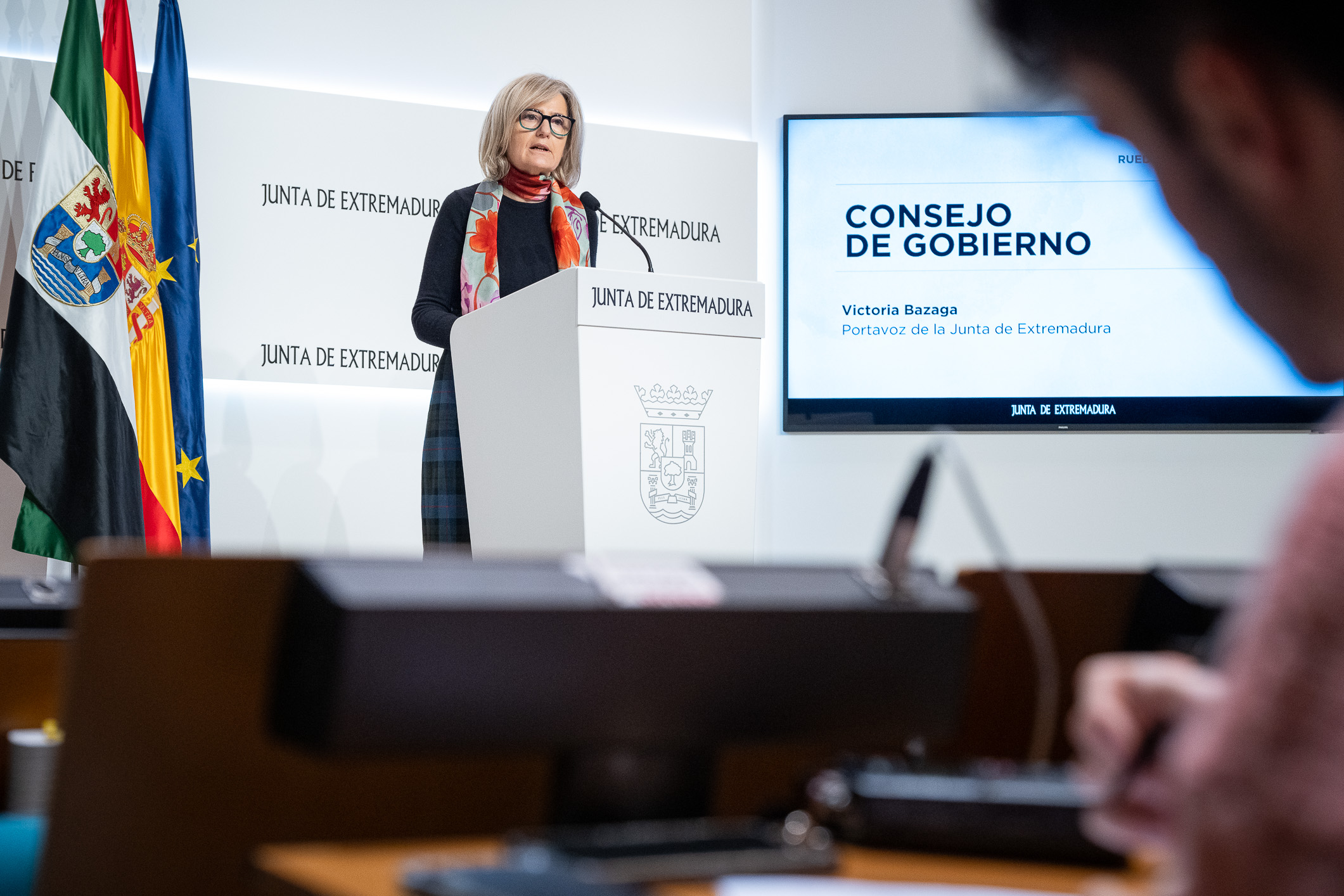 Imagen de la portavoz de la Junta, Victoria Bazaga, durante la rueda de prensa