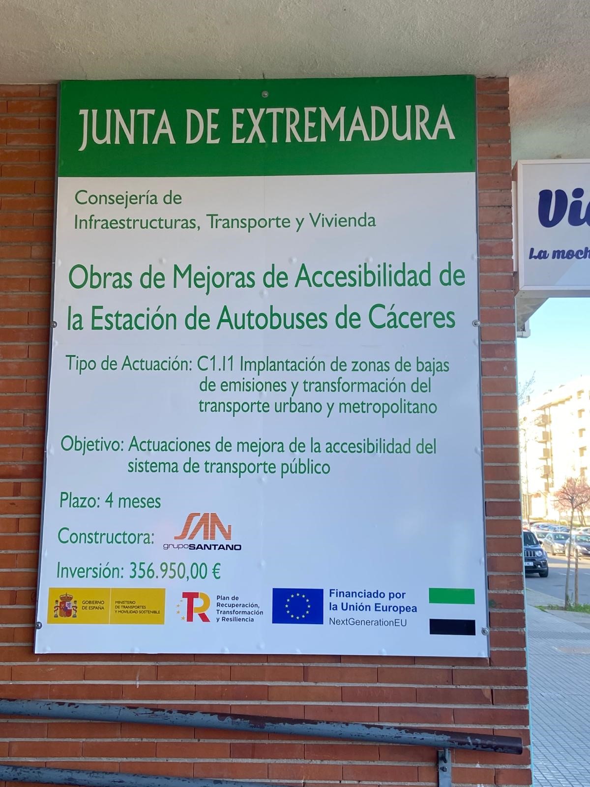 Obras mejora accesibilidad Estación Autobuses Cáceres