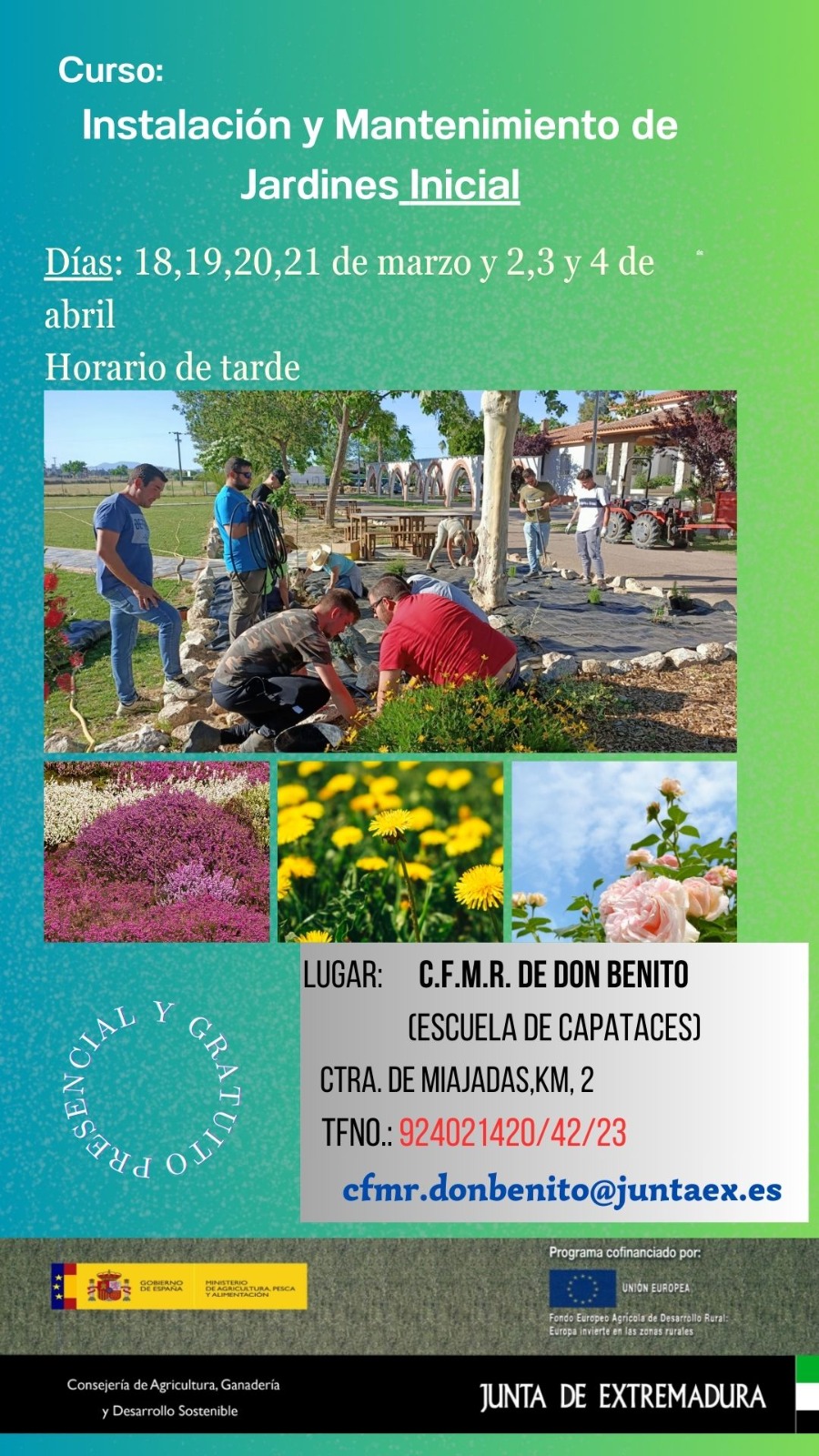 Imagen del artículo El Centro de Formación Rural de Don Benito mantiene abierto el plazo para inscribirse en el curso de instalación y mantenimientos de jardines