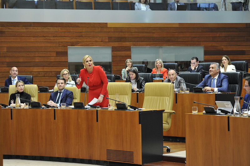 La consejera de Hacienda y Administración Pública, Elena Manzano, durante el pleno.